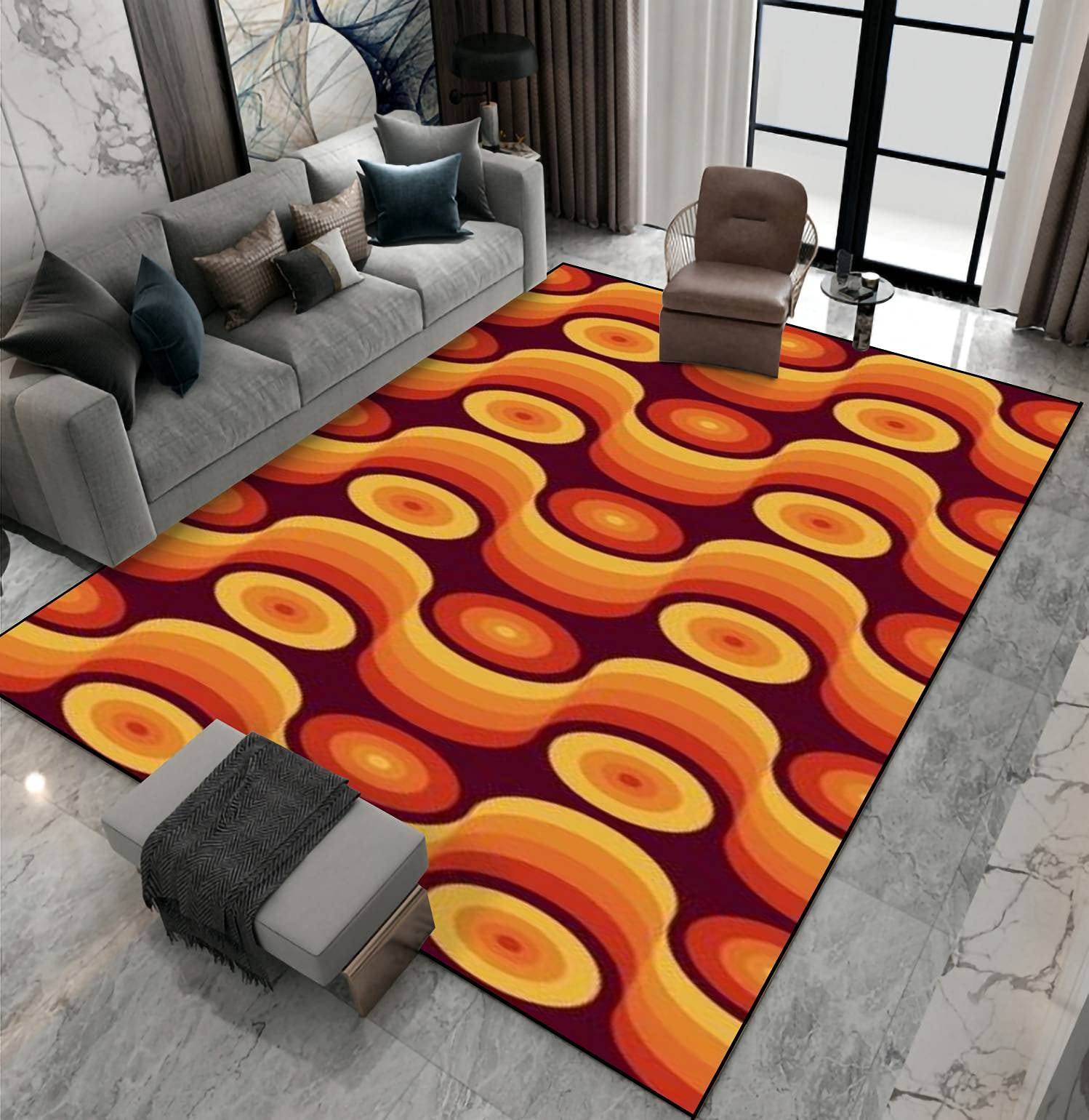 Area Rug Non-Slip Floor Mat 70's Retro Seamless Pattern Material